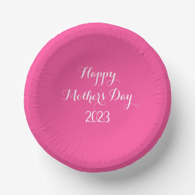 Mother's Day Pink White Custom Colour Cute 2023 Paper Plate (Front)