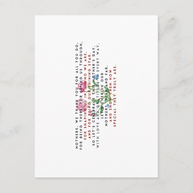 mothers day poem and flowers T-Shirt Postcard (Front)