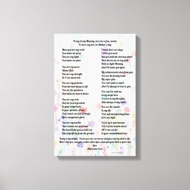 "Mother's Day poem - Stretched canvas print" Print (Front)