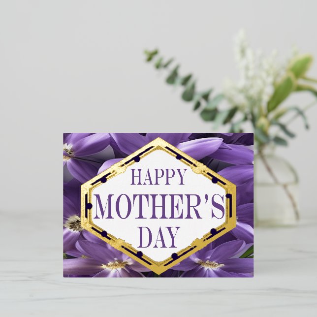 Mother's Day Postcard Purple Floral And Gold Foil  (Standing Front)