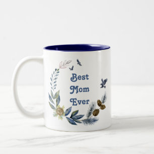 Mothers Day Pretty Blue Floral Bird Photo Two-Tone Coffee Mug