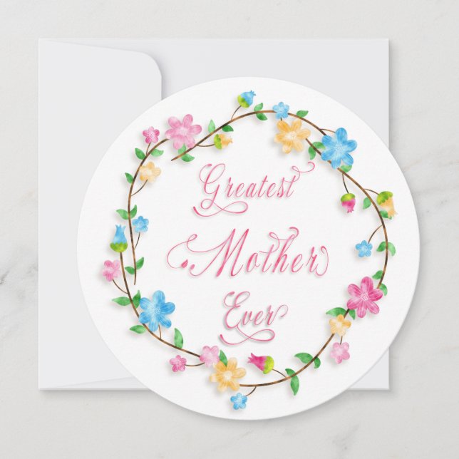 Mother's Day Pretty Floral Wreath Word Art Card (Front)