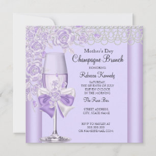 Mother's Day Pretty Lilac Rose Champagne Brunch 2D Invitation