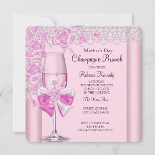 Mother's Day Pretty Pink Rose Champagne Brunch 2C Invitation