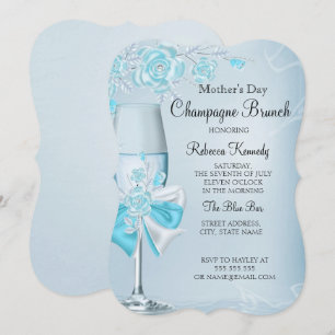 Mother's Day Pretty Teal Rose Champagne Brunch Invitation