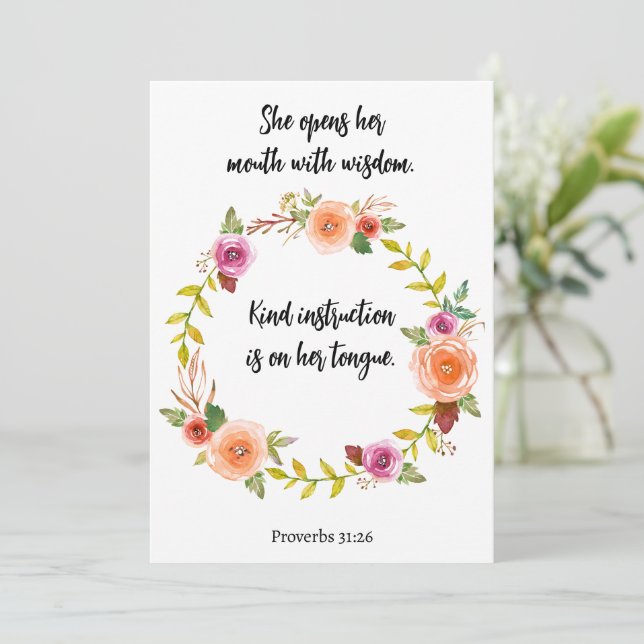 Mother's Day Proverbs Scripture Flower Watercolor Holiday Card (Standing Front)