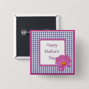 Mother's Day Purple Flower and Gingham Design 15 Cm Square Badge