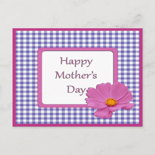 Mother's Day Purple Flower & Gingham Design Postcard