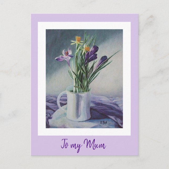 Mother's day purple vintage flowers painting art postcard (Front)