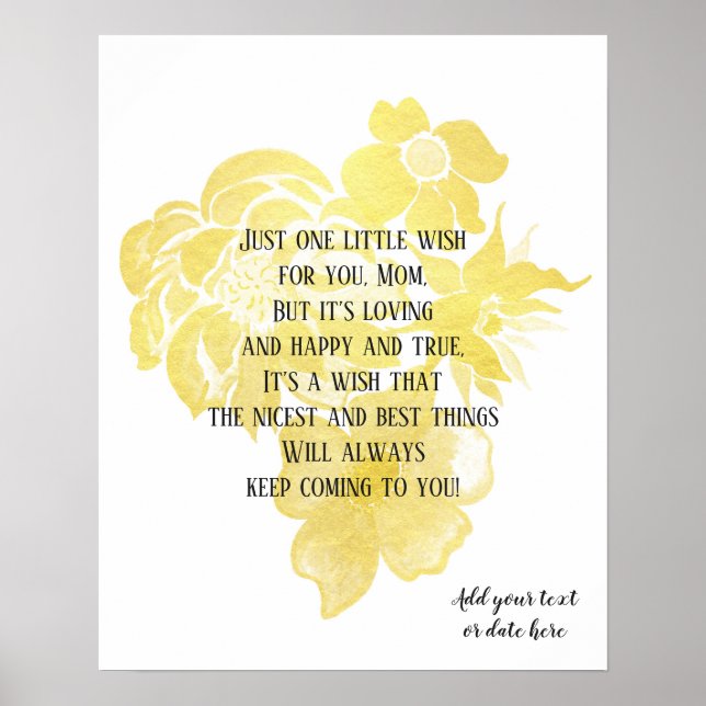 Mother's Day quote art Gold foil flowers Poster (Front)