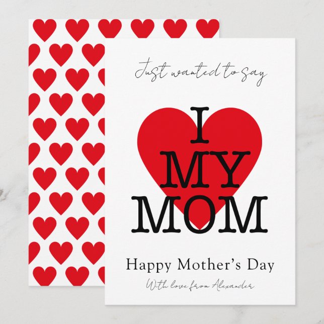 Mothers day quote i love my mum red heart holiday card (Front/Back)