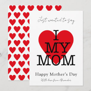 Mothers day quote i love my mum red heart holiday card