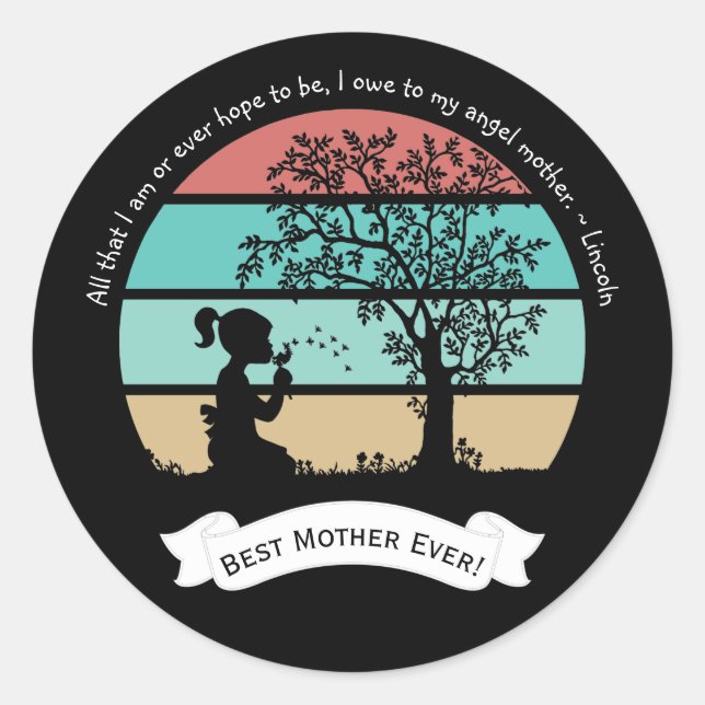 Mother's Day Quote Sitting Under Tree Angel Mother Classic Round Sticker (Front)