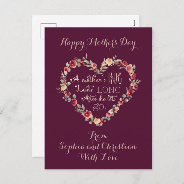 Mother's Day Quote Watercolor Heart Customisable H Holiday Postcard (Front/Back)