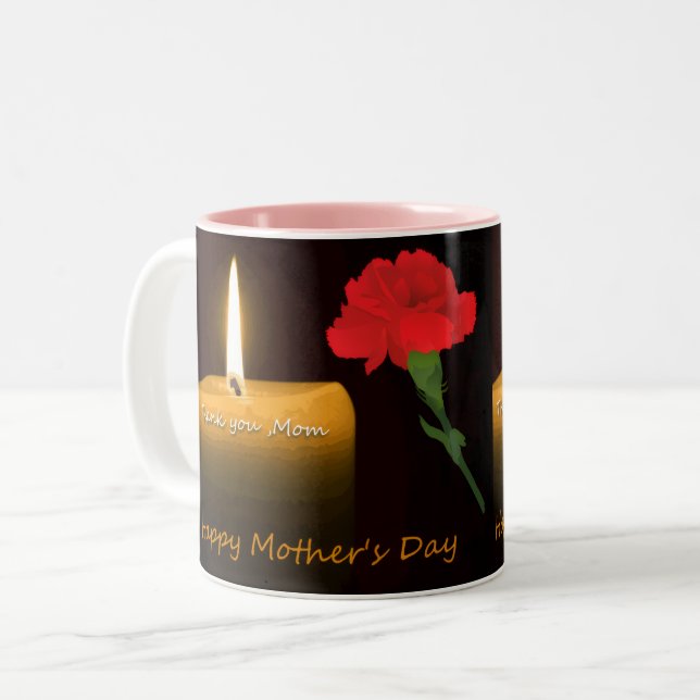  Mothers Day Red Rose and Candle  Two-Tone Coffee Mug (Front Left)