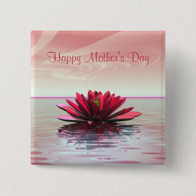 Mother's Day Red Water Lily 15 Cm Square Badge (Front)