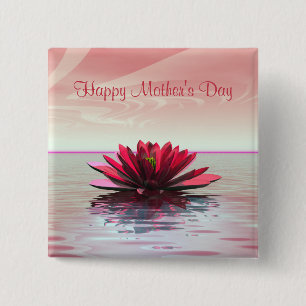 Mother's Day Red Water Lily 15 Cm Square Badge