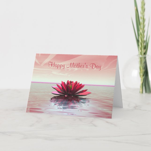 Mother's Day Red Water Lily Card (Front)