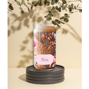 Mother's Day Romantic Pink Florals Custom Name Can Glass