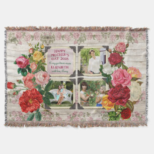 Mother's Day Roses Instagram Vintage Photo Frame Throw Blanket