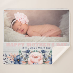 Mother's Day Rustic Pink Floral Barn Wood Photo Sherpa Blanket