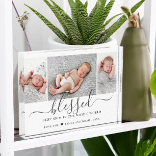 Mother's Day Script Blessed Best Mum Ever Photo Block