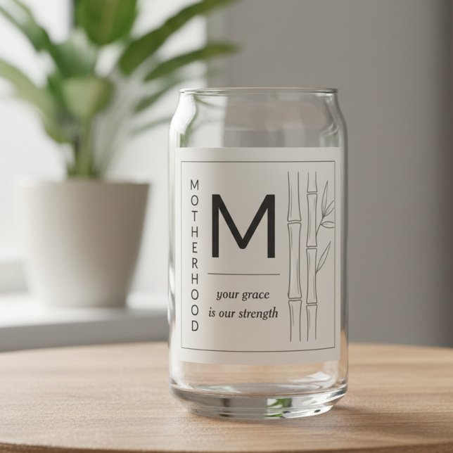 Mother's Day Serene Bamboo Motherhood Quote Can Glass (Mother's day can glass with Motherhood quote on luxury apothecary style design)