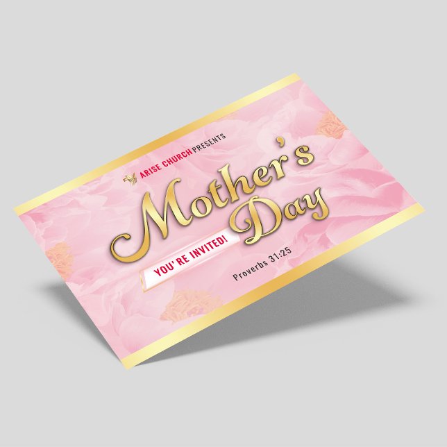 Mother's Day Service Church Invitation Pink & Gold Postcard (Creator Uploaded)
