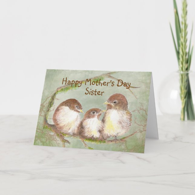 Mother's Day Sister cute  Sparrow Bird Family Card (Front)