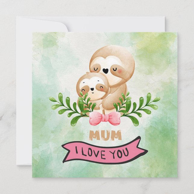 Mothers Day Sloths Holiday Card (Front)