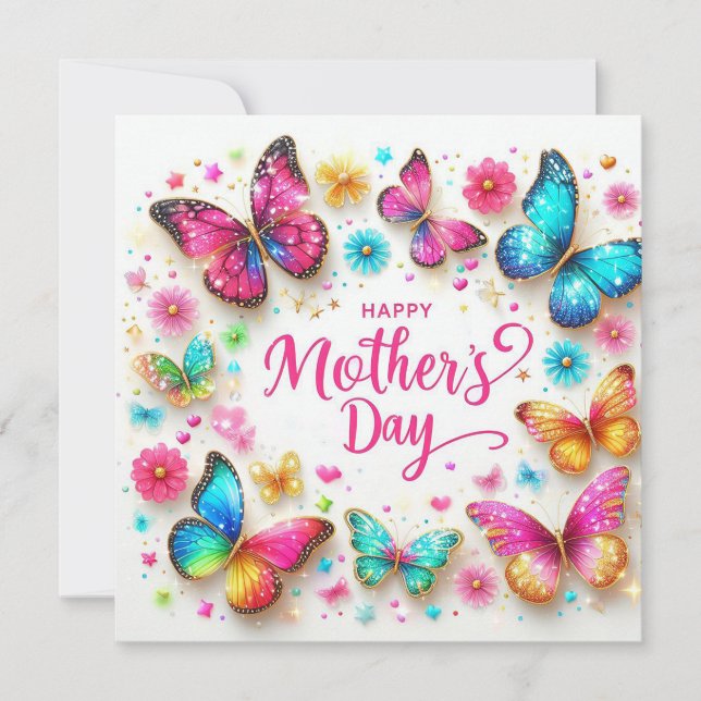 Mothers Day Sparkling Butterflies Holiday Card (Front)