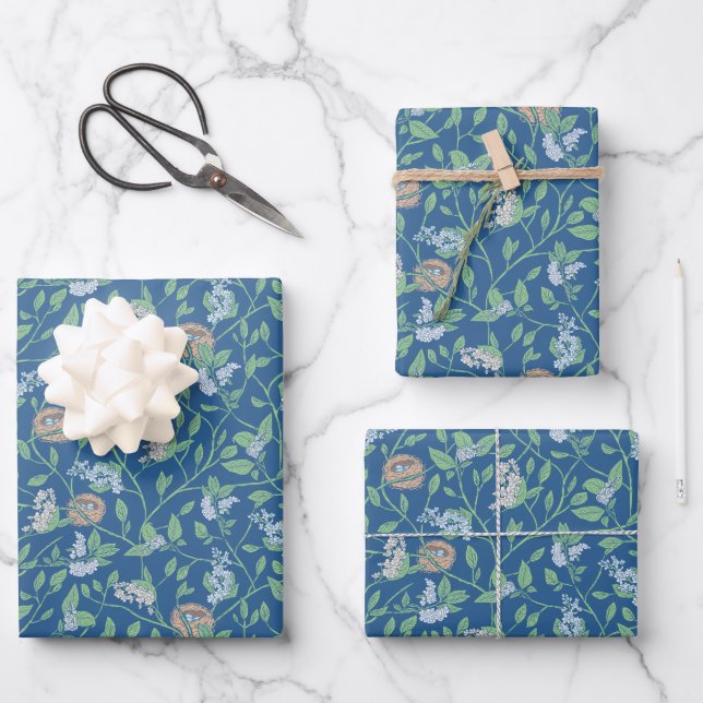 Mother's Day Spring Garden Robin Eggs in Nest Wrapping Paper Sheet (Front)
