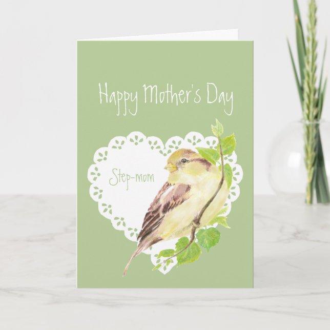 Mother's Day Step-mum Cute Sparrow Bird Card (Front)