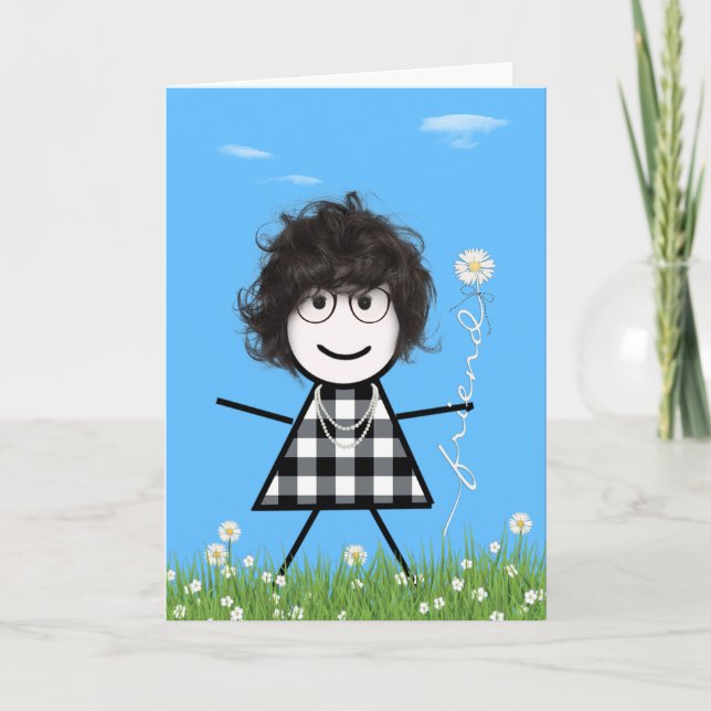 Mother's Day Stick Girl with Daisy Friend Bouquet  Card (Front)