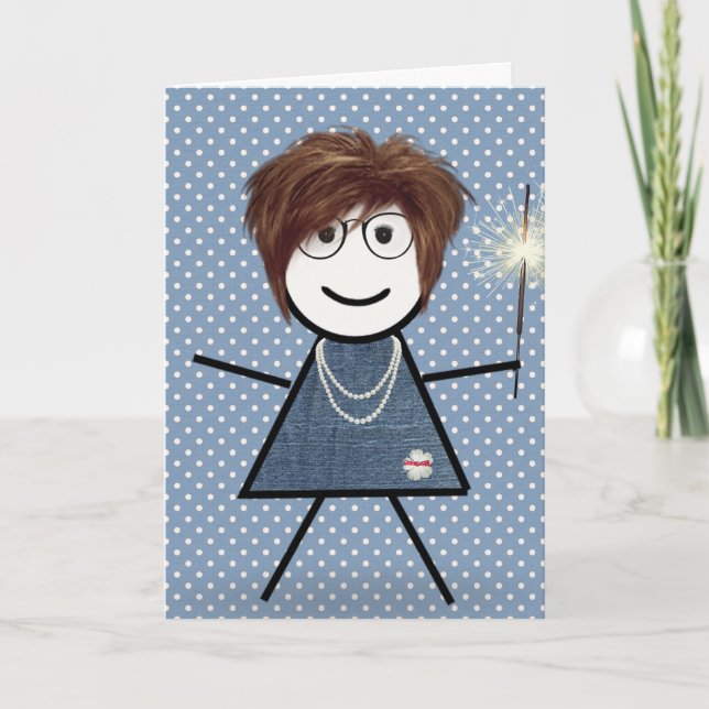 Mother's Day Stick Girl with Sparkler Card (Front)
