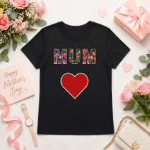 Mothers Day Stylish Modern Floral Mum Heart