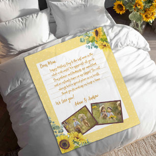 Mothers Day Sunflower Love Letter Photo Keepsake Fleece Blanket