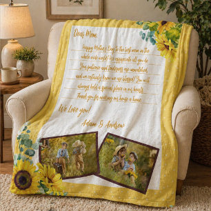 Mothers Day Sunflower Love Letter Photo Keepsake Fleece Blanket