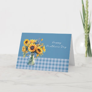 Mother's Day Sunflowers in Mason Jar Dusty Blue Card