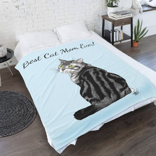 Mother's Day Tabby Cat Fleece Blanket