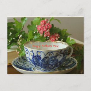 Mother's Day  Tea Cup Cobalt Flowers Holiday Postcard