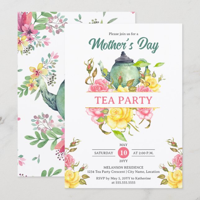 Mother's Day Tea Party Floral Invitation (Front/Back)