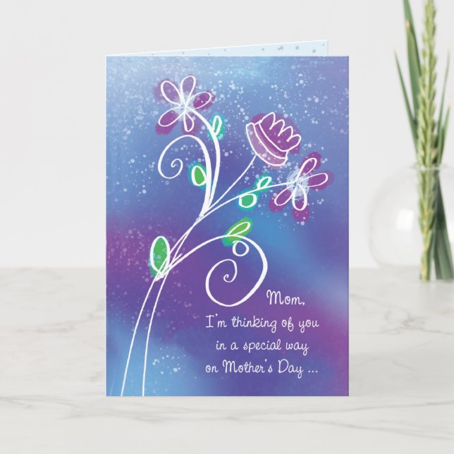 Mothers Day Thinking of You Purple Flowers Card (Front)