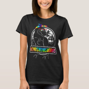Mother's Day Tie Dye Bonusmomsaurus Bonus Mum Dino T-Shirt
