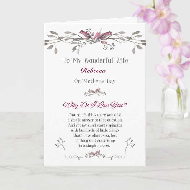 Mother's Day to Wife Romantic Personalise w- Name Card (Orchid)