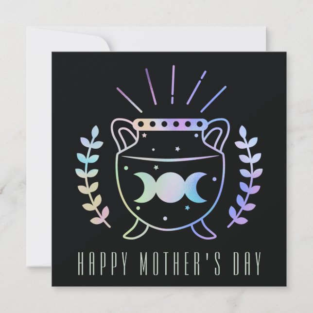 Mother's Day Triple Moon Cauldron Witch Mum Holiday Card (Front)