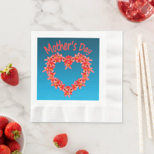 Mother's Day - Tulip Heart Illustration on Blue    Napkin