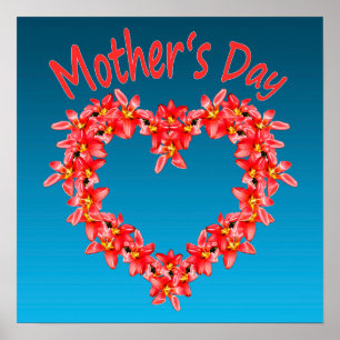 Mother's Day - Tulip Heart Illustration on Blue    Poster