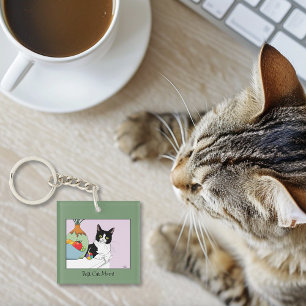 Mother's Day Tuxedo Cat Key Ring