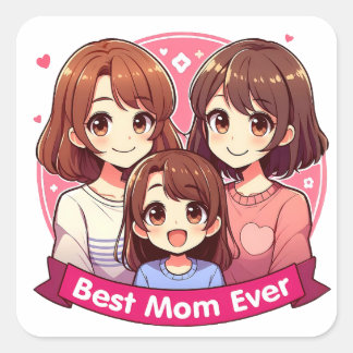 Mother's Day - Two mothers and their daughter Square Sticker